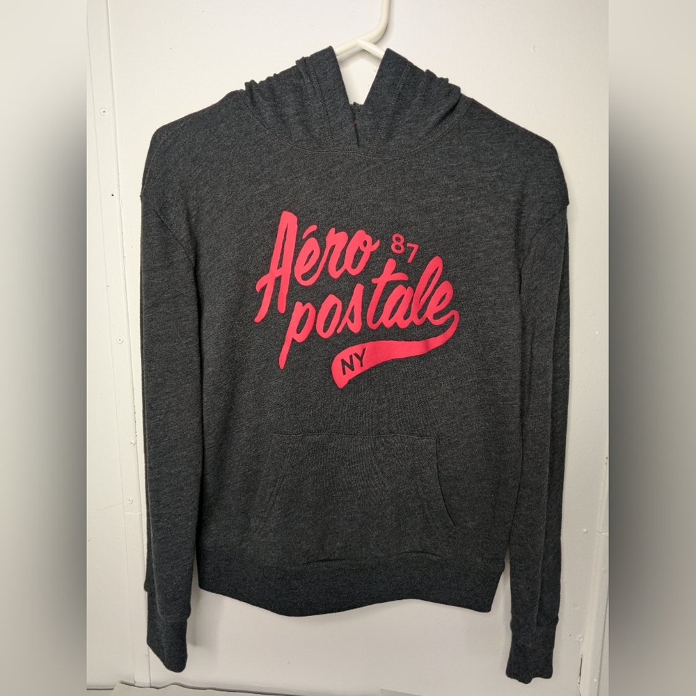 Aeropostale Women's Charcoal Black & Pink Hoodie Sz XS Pullover V-2